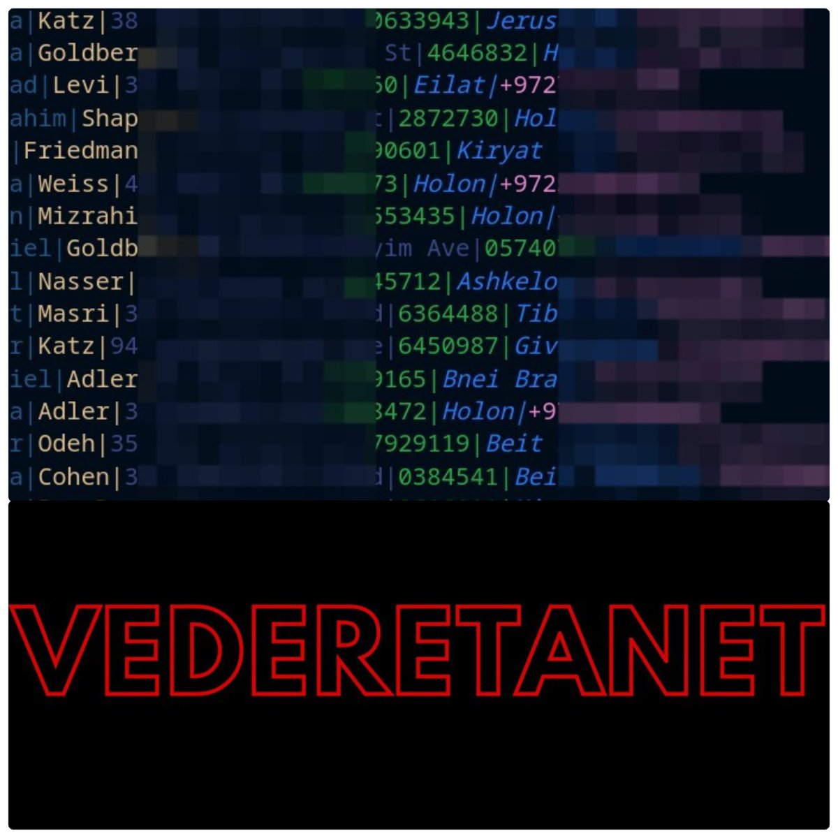 Xerathvox ๐ (@vdsyst3msx) on Twitter photo ISRAELI CITIZENS DATA HAS BEEN BREACHED By VEDERETANET / VNet Systems
<a href="/VNSystemsX/">Prizrakshifr</a> <a href="/VDSyst3msX/">Xerathvox ๐</a> <a href="/b0b0vsky88/">b0b0vsky88๐ดโโ ๏ธ</a>
#VEDERETANET #FreePalestine #FreeGaza #Databreach #AntiSec #HackerNews #CyberThreats #Israel_Enemy_of_Humanity ISRAELI CITIZENS DATA HAS BEEN BREACHED By VEDERETANET / VNet Systems
<a href="/VNSystemsX/">Prizrakshifr</a> <a href="/VDSyst3msX/">Xerathvox ๐</a> <a href="/b0b0vsky88/">b0b0vsky88๐ดโโ ๏ธ</a>
#VEDERETANET #FreePalestine #FreeGaza #Databreach #AntiSec #HackerNews #CyberThreats #Israel_Enemy_of_Humanity