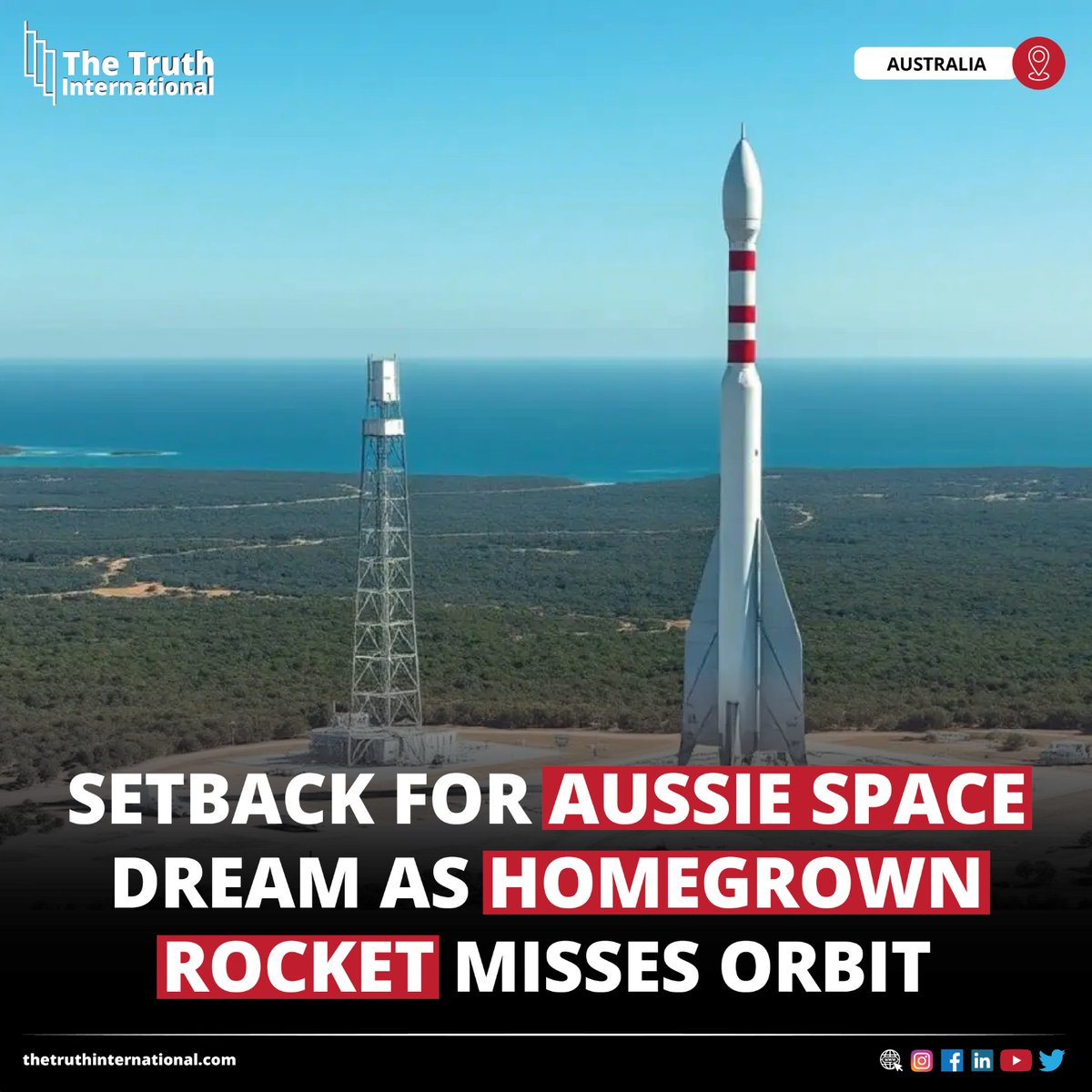 ttimagazine's tweet image. Setback for Aussie Space Dream as Homegrown Rocket Misses Orbit

For Detail
thetruthinternational.com/setback-for-au…

#setback #aussie #space #dream #homegrown #rocket #mises #orbit #tti
