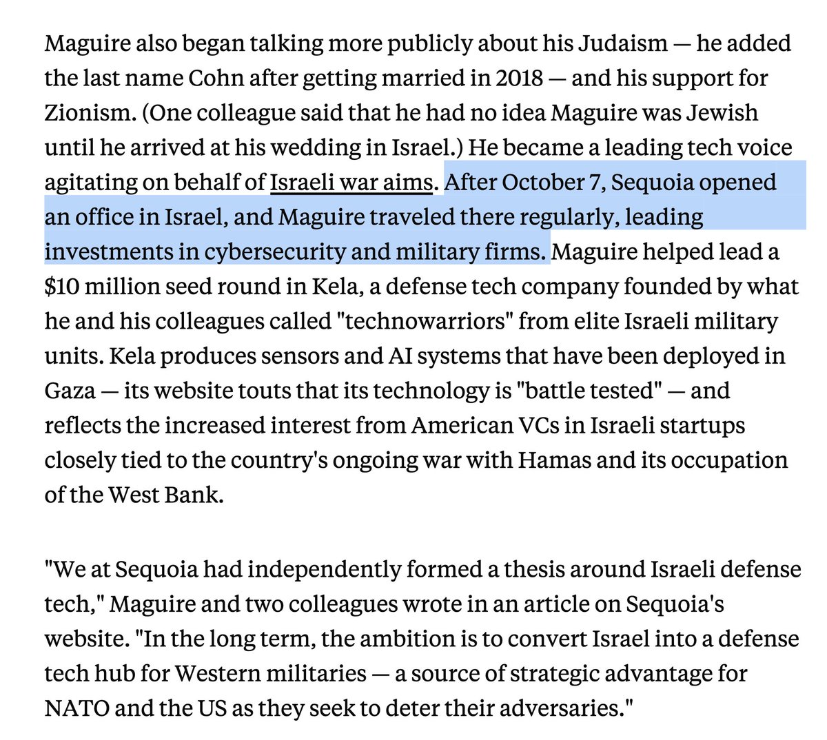 Céline Keller (@krustelkram) on Twitter photo "Sequoia had a branch that operated from Israel for many years, and Moritz, a British Jew living in the United States, visited the country many times."
Seems Sequoia had an office in Israel before Oct 7? <a href="/SilvermanJacob/">Jacob Silverman</a>
Re: Shaun Maguire on Zohran Mamdani
archive.ph/65rEB "Sequoia had a branch that operated from Israel for many years, and Moritz, a British Jew living in the United States, visited the country many times."
Seems Sequoia had an office in Israel before Oct 7? <a href="/SilvermanJacob/">Jacob Silverman</a>
Re: Shaun Maguire on Zohran Mamdani
archive.ph/65rEB