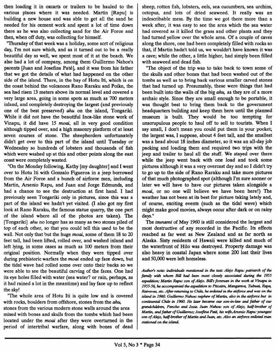 The Chile US embassy warns of a Rapa Nui #tsunami. In 1960 a wave hit the island caused by a mag 9.5 earthquake, the largest ever recorded. It killed 1,600+ around the Pacific, &amp; destroyed Rapa Nui's largest statue monument, Tongariki: see Emily Ross Mulloy’s extraordinary report