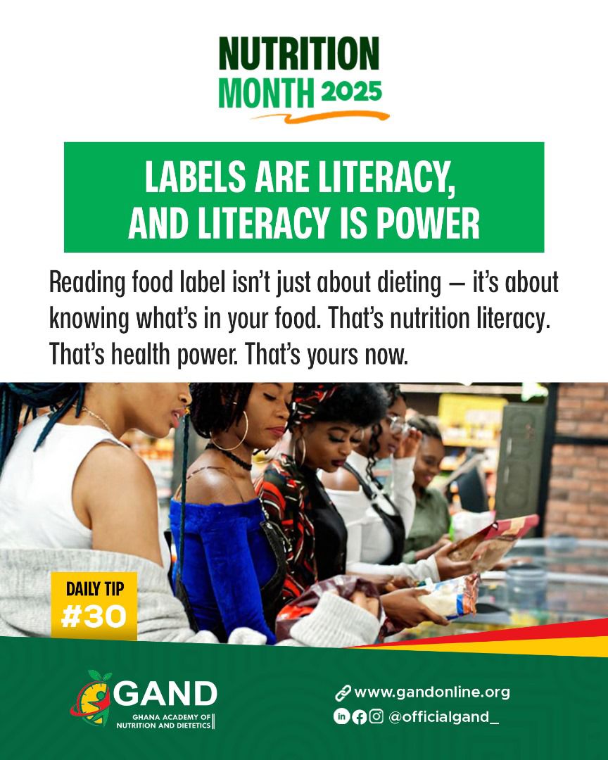 🟢 DAY 30

Reading food labels is about gaining insight into what you consume. This enables you to make informed food choices, take charge of your health journey and apply your nutrition knowledge.
#GANDNutritionMonth2025  
#NutritionLiteracy  
#ReadTheLabel  
#EatSmart