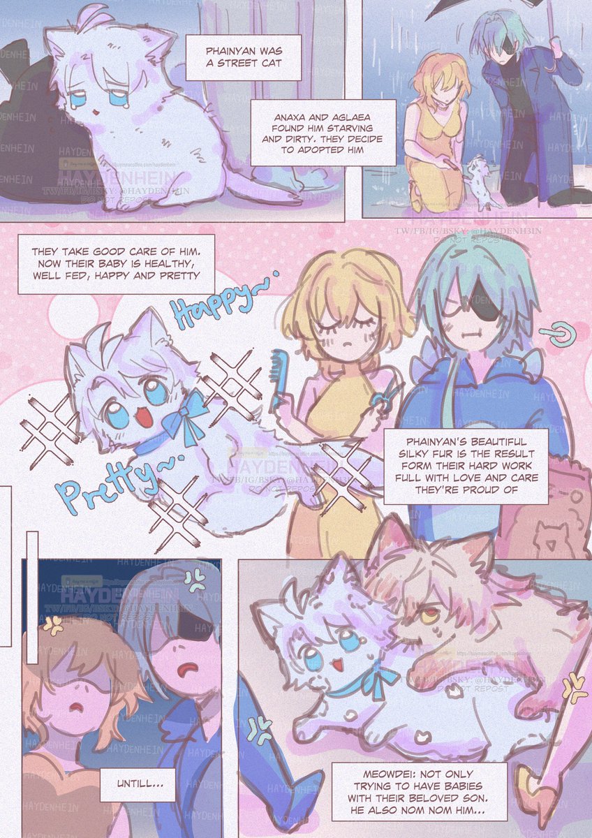 mama agy and papanaxa adopted phainyan. he become their beloved baby.
form sad, dirty and starving cat become very happy beautiful white cat, shining blue eyes and beautiful fluffy silky fur✨

...untill meowdei nom nom him😂 