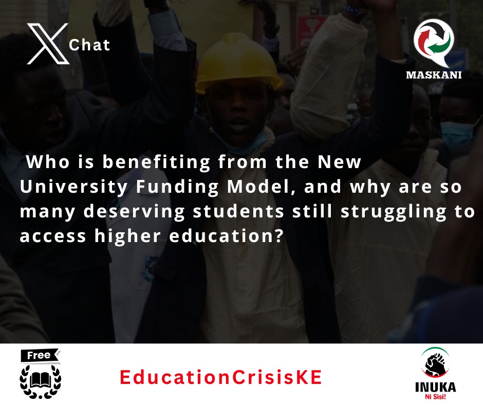 Maskani Ya Taifa 🇰🇪 (@maskani254) on Twitter photo Who is benefiting from the New University Funding Model, and why are so many deserving students still struggling to access higher education?#EducationCrisisKE Who is benefiting from the New University Funding Model, and why are so many deserving students still struggling to access higher education?#EducationCrisisKE