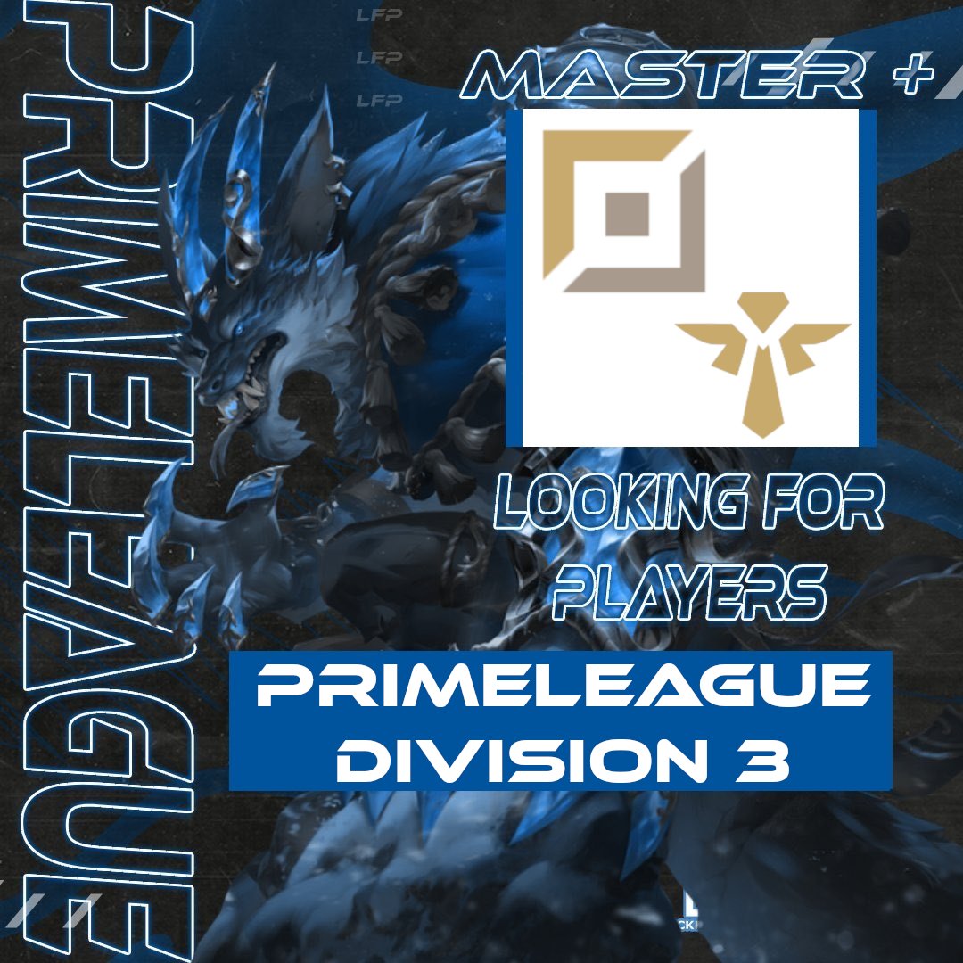 [LFP PRM DIV 3] 
🇩🇪
Das Ende einer Prime League Saison markiert auch den Klassenerhalt in DIV 3. Für die kommende Saison sind wir mal wieder auf eure Hilfe angewiesen
Bei Interesse mit einer Präsentation per DM oder bei <a href="/TrippleJ_Jaron/">Jaron</a> (dc: tripplej) melden ^^
RT appreciated
🇬🇧👇