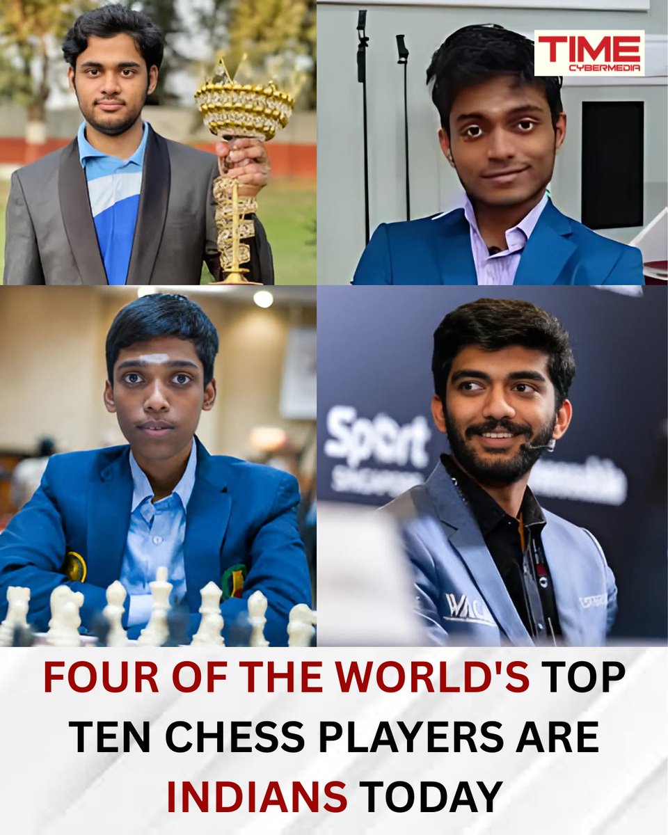 TimeCyberMedia's tweet photo. ♟️ Proud moment: 4 Indians among world's top 10 chess players!
#IndianChess #ChessChampions #ProudMoment #Top10ChessPlayers #SportsNews #IndiaShining #TimeCyberMedia #PrimeTimeMedia #News10India https://t.co/c8pB5Dkrvw
