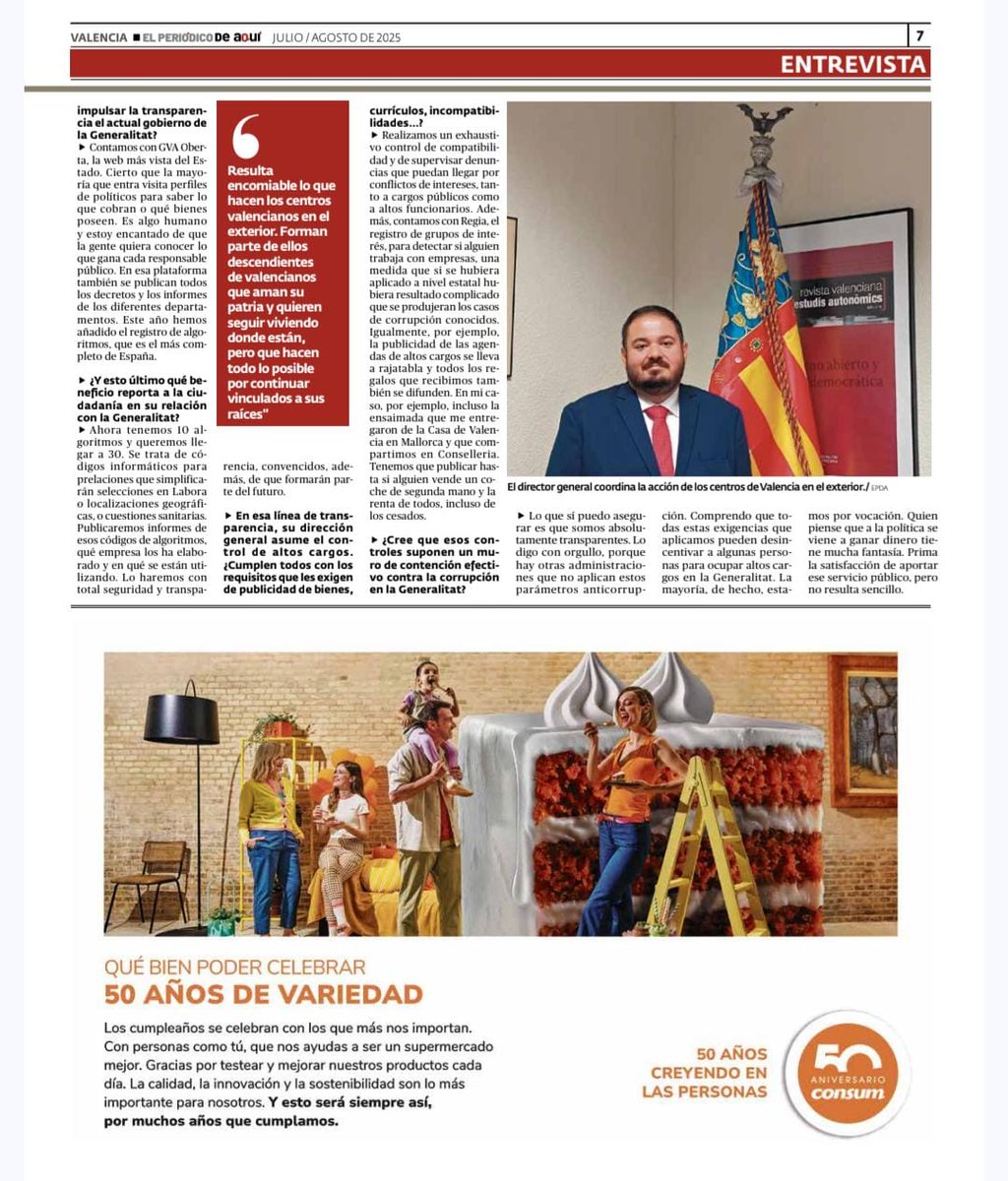 GVA Gobierno Abierto (@gvagovernobert) on Twitter photo 🔴 Entrevista <a href="/elperiodicoaqui/">El Periódico de Aquí</a>
📢 <a href="/JoseSTarrega/">José Tarrega</a>: “La mayoría de visitas a GVA Oberta es para ver qué cobran o qué tienen los cargos públicos”
🗣 Destaca el objetivo de la Generalitat de reforzar el tejido asociativo y poner muros a la corrupción
📰 bit.ly/46z9f3e 🔴 Entrevista <a href="/elperiodicoaqui/">El Periódico de Aquí</a>
📢 <a href="/JoseSTarrega/">José Tarrega</a>: “La mayoría de visitas a GVA Oberta es para ver qué cobran o qué tienen los cargos públicos”
🗣 Destaca el objetivo de la Generalitat de reforzar el tejido asociativo y poner muros a la corrupción
📰 bit.ly/46z9f3e