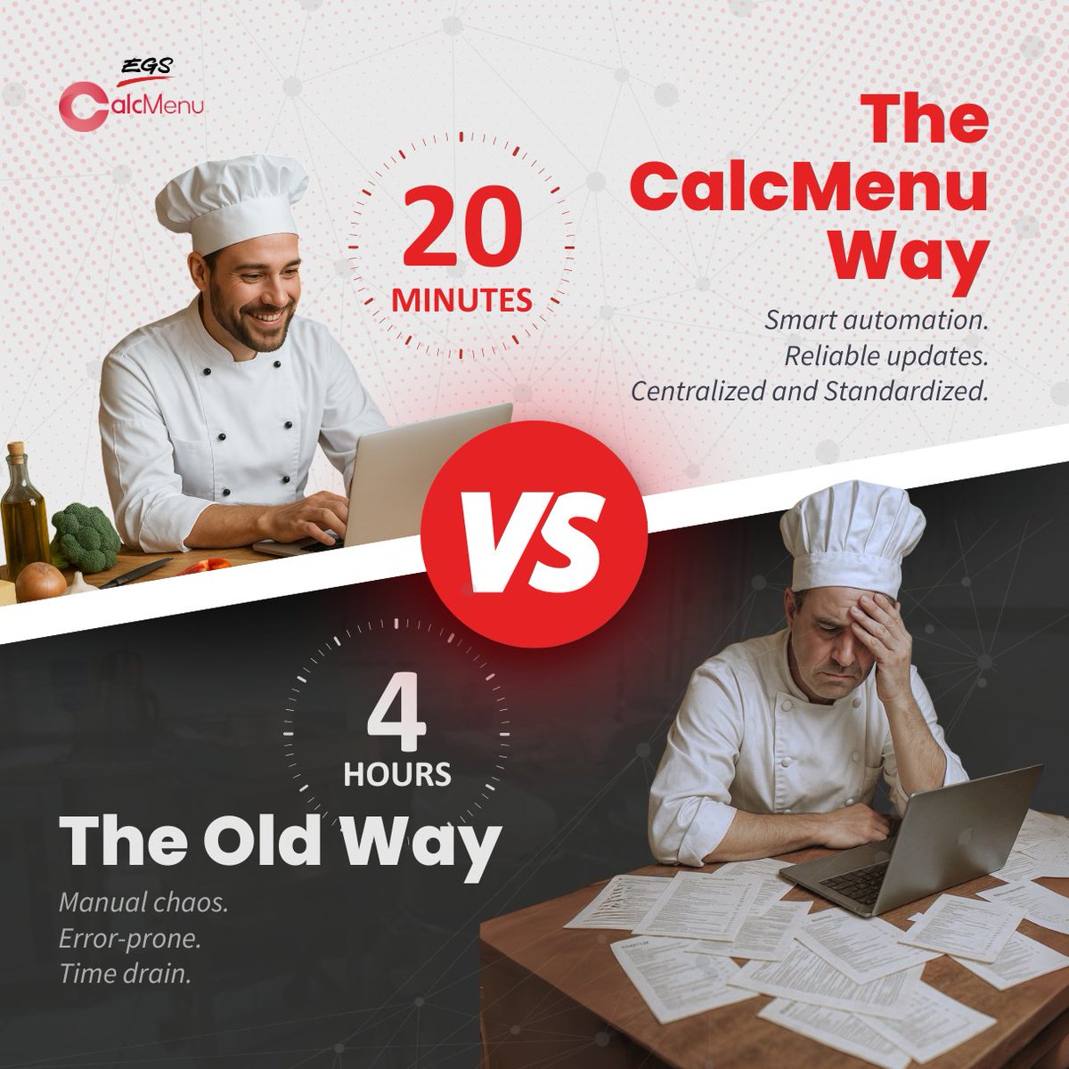 CalcMenu's tweet image. A chef spends 4+ hours a week on recipes. With CalcMenu, it’s just 20 mins! ⏱️ Save time &amp;amp; boost creativity. Learn more: bit.ly/3zYf0ct 

#CalcMenu #RecipeManagementSoftware #ChefLife #TimeSaver