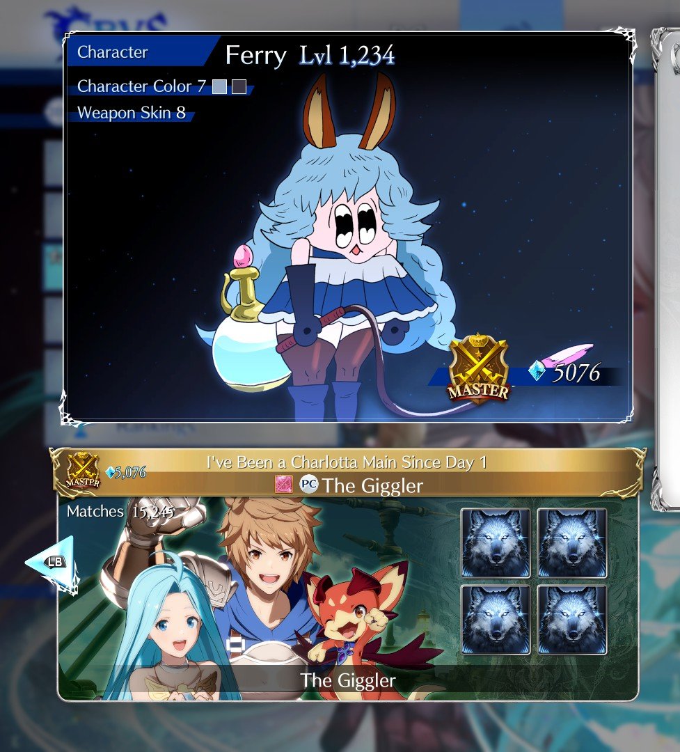 nothing crazy compared to the Ferry warriors that grinded to bring her GM threshold up to over 8500 crystals, but I'm ending this season at 5000 crystals!! (most i've ever had)

broken ass ferry is so strong this patch but i'm still satisfied at 20th place on the leaderboard