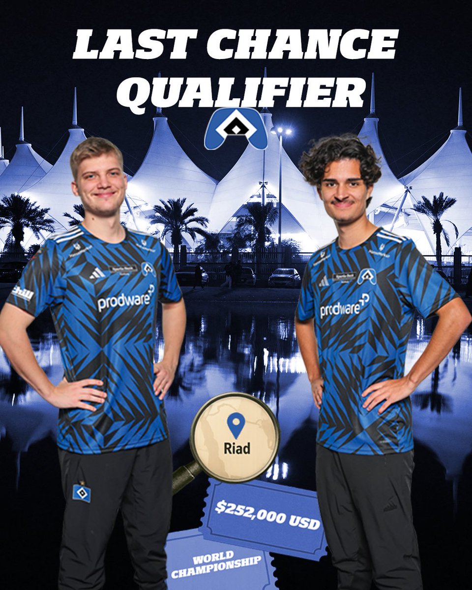 Letzte Chance zur WM! 🏆

<a href="/Funino23/">Funino</a> und <a href="/Perkkix10/">Brandon „Perkkix“</a> starten morgen in Riad beim Last Chance Qualifier. Nur 5 von 512 kommen weiter - der Weg ist lang, aber wir glauben an euch! 🙌🏻

#HSVeSports #eRothosen #nurderHSV