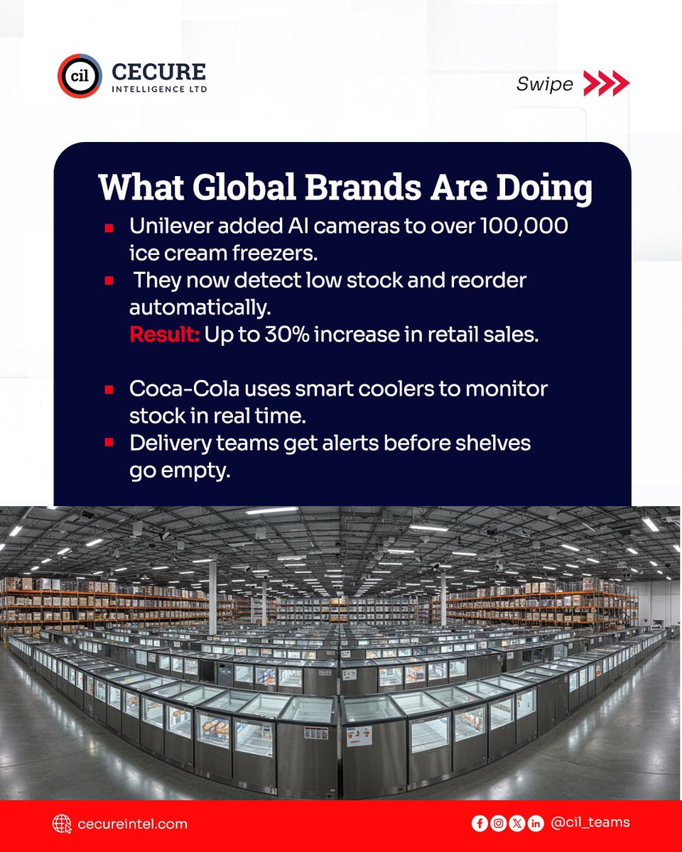 cil_teams's tweet image. Every stockout is a lost sale.
FMCG brands like Coca-Cola &amp;amp; Unilever now use IoT to track inventory in real-time and it&apos;s working.

📈 Up to 30% sales growth
⚠️ Auto restock alerts
🧊 Smarter coolers &amp;amp; vending

Nigerian brands can tap into this too.
#FMCG #IoTForBusiness #CIL
