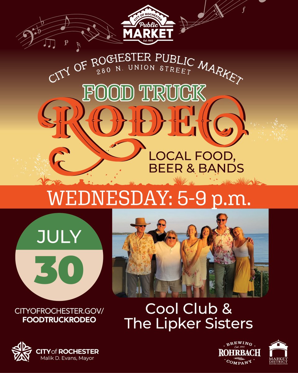Food Truck Rodeo tonight! 

Join us from 5-9 p.m. at the Public Market for food, community, and music by Cool Club &amp; The Lipker Sisters. We’ll see you there!

Learn more: cityofrochester.gov/foodtruckrodeo