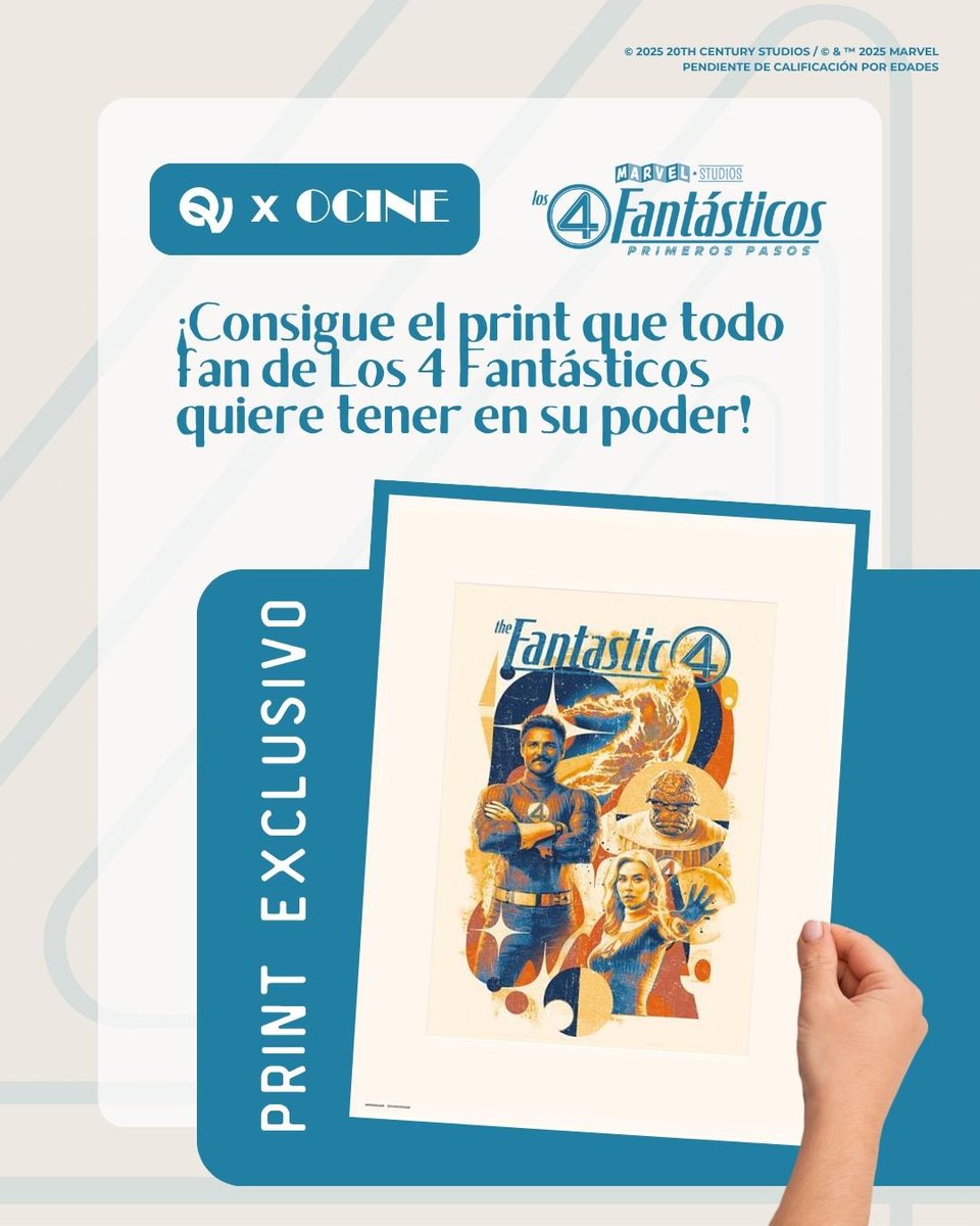 🔥 SORTEAZO ACTIVO. 

Sorteamos 5 prints exclusivas de 'THE FANTASTIC FOUR FIRST STEPS'. Solo debes:

➕ Seguirme a mi y a <a href="/ocine_es/">OCINE</a> 
❤️‍🩹 Dar me gusta
🔄 Dar retweet
4️⃣ Etiquetar a 3 amigos que formarían tus Fantastic Four

El sorteo finaliza el 06/08. BLL*
