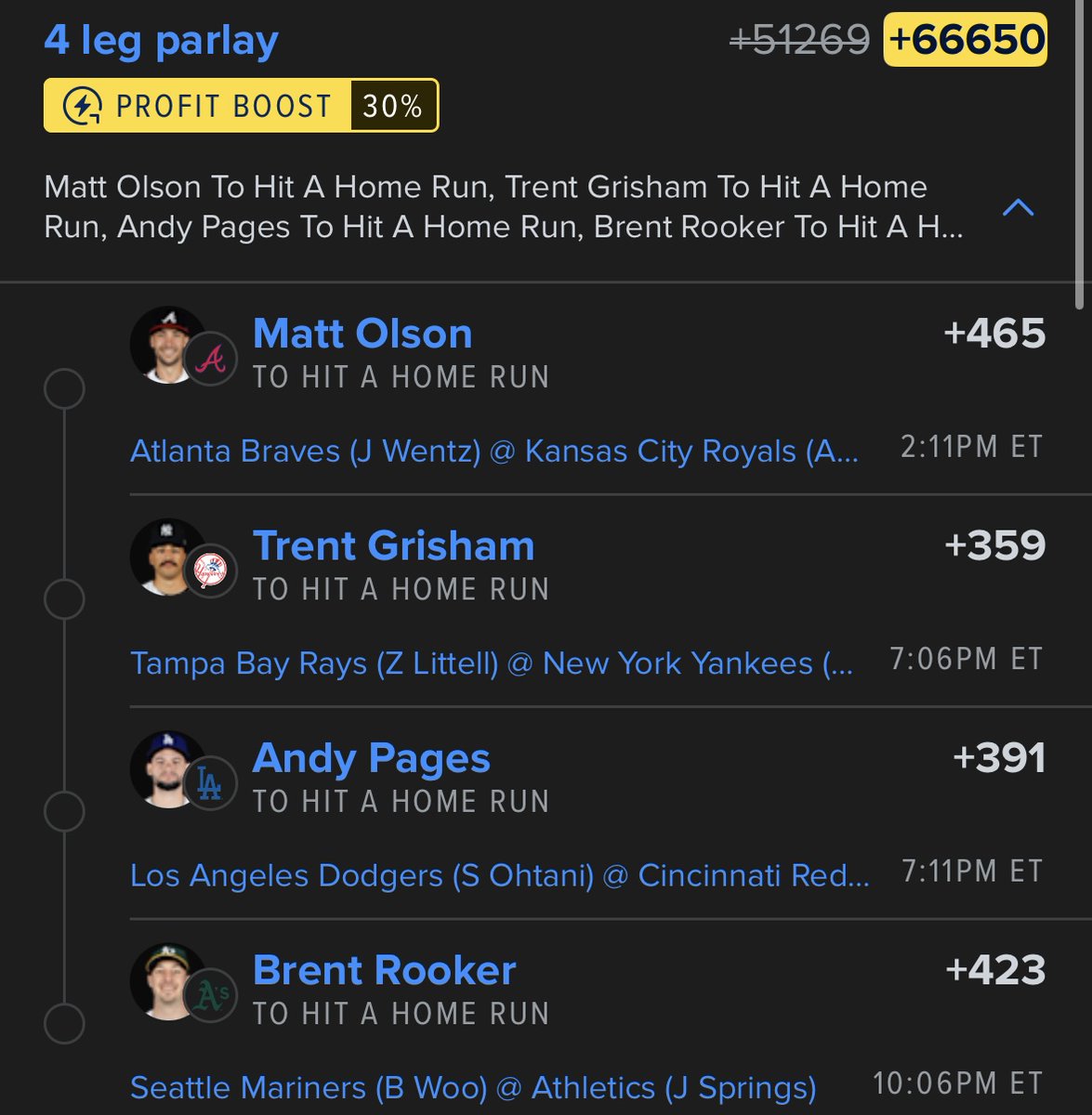 WEDNESDAY #MLB ⚾️ HOME RUN LOTTO 🔥🔥🔥

Link to tail 👇

betfinder.short.gy/BN4WPA

$200 to a follower if we cash 💸

#GamblingX