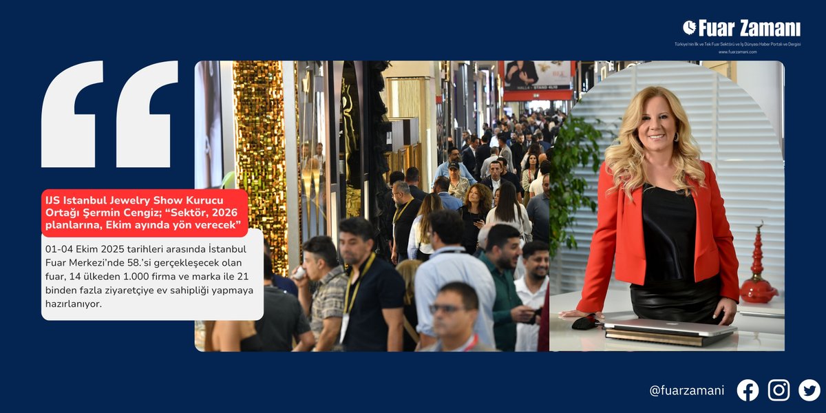 Dünya mücevher sektörünün 2025 yılındaki ikinci İstanbul buluşması, Ekim ayında gerçekleşecek.
fuarzamani.com/dunya-mucevher…

#fuar #fuarzamanı #fuarhaberleri