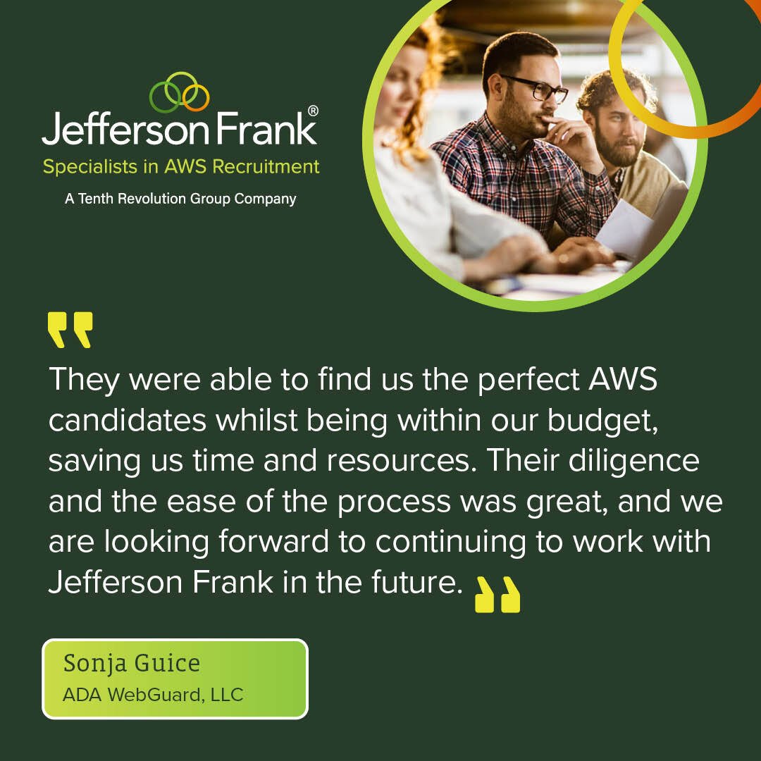 We’ve placed 130,000+ cloud professionals worldwide.

AWS hiring moves fast. So do we.

#AWSJobs #CloudCareers #JeffersonFrank #TechHiring #DigitalTransformation

eu1.hubs.ly/H0m2JN00
