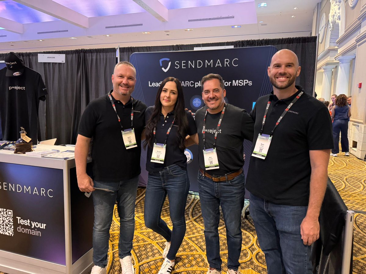 Sendmarc's tweet image. 📍Live from ChannelCon USA! We’re here connecting with MSPs ready to simplify email security. Swing by booth 301 to see how Sendmarc helps stop impersonation attacks and secure client inboxes. 

📅July 29 - 31 
 📍Nashville, TN 

#ChannelCon2025 #MSP #EmailSecurity #DMARC