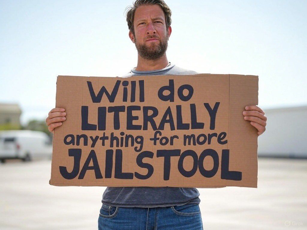 "Will do LITERALLY anything for more JAILSTOOL"
— same, Dave. Same. 😮‍💨💎

#Jailstool #StillHolding #DegenLife #CryptoAddict #SellMySocksBuyTheDip #DiamondHands #PortnoyPower #StoolieStrong #MemecoinMadness #WIF #PEPE #DOGE #SHIB #SOL #BTC #ETH #XRP