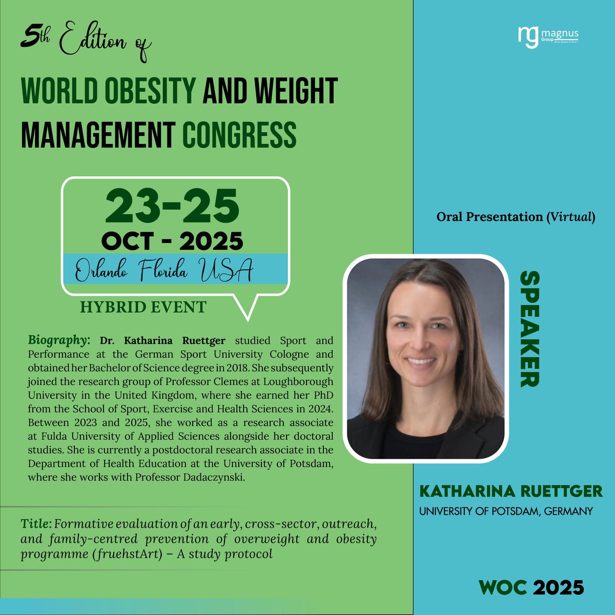 OBESITY WORLD CONFERENCE (@world_obesity) on Twitter photo 🎤 Speaker Spotlight – #Obesity2025 🍎🧠
Excited to welcome #KatharinaRuettger from #UniversityofPotsdam, #Germany as a featured speaker at <a href="/world_obesity/">OBESITY WORLD CONFERENCE</a>
📍 Orlando & Virtual | 📅 Oct 23–25
🔥 Early Bird ends soon!
🔗 Register: obesityworldconference.com/register
📲 +1 779-429-2143 🎤 Speaker Spotlight – #Obesity2025 🍎🧠
Excited to welcome #KatharinaRuettger from #UniversityofPotsdam, #Germany as a featured speaker at <a href="/world_obesity/">OBESITY WORLD CONFERENCE</a>
📍 Orlando & Virtual | 📅 Oct 23–25
🔥 Early Bird ends soon!
🔗 Register: obesityworldconference.com/register
📲 +1 779-429-2143
