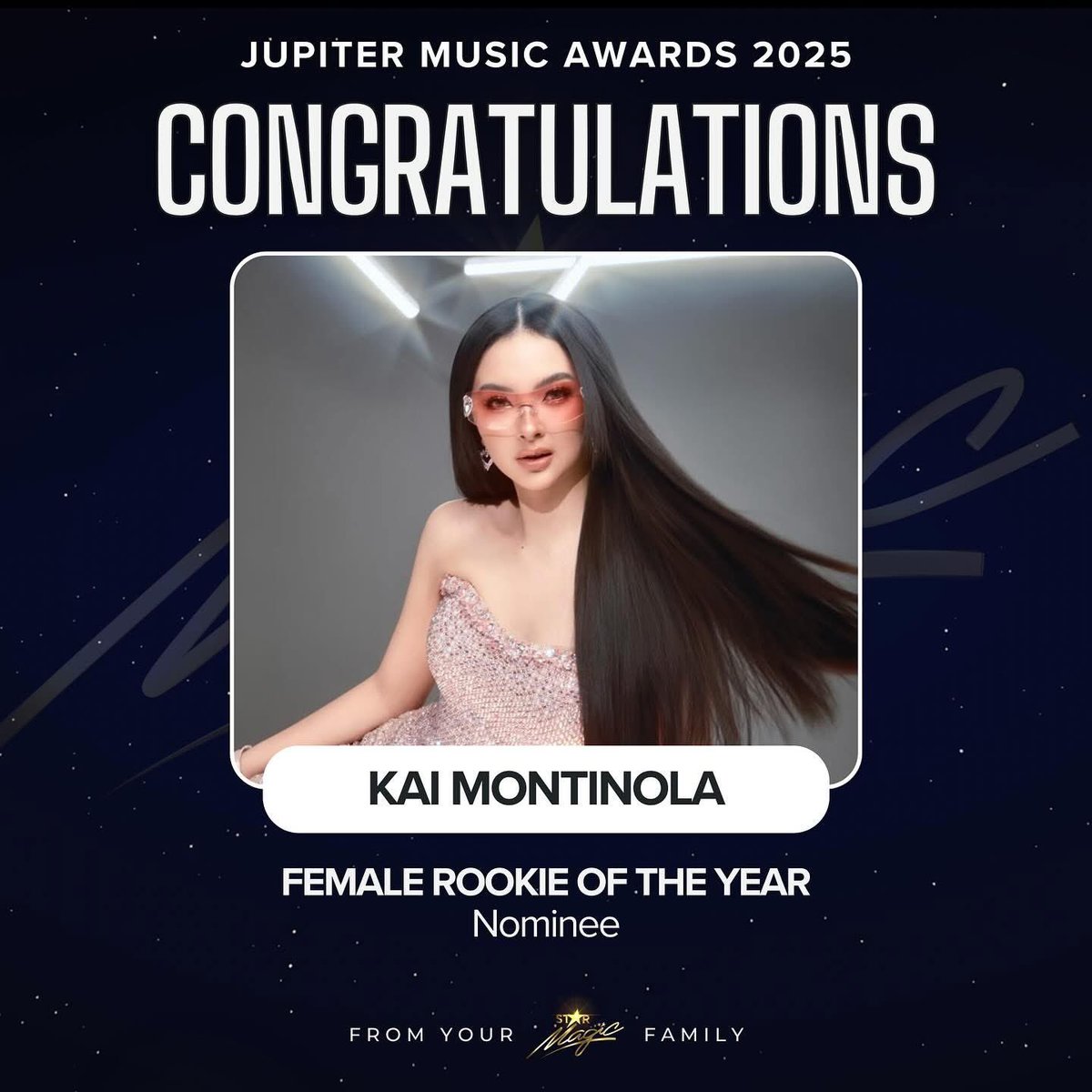 MegaKapamilya's tweet image. New face, big impact! Kai Montinola ay isa sa mga Female Rookie of the Year nominees sa Jupiter Music Awards 2025. Abangan ang rise ng bagong musikera!

#JupiterMusicAwards2025 #StarMagic #MEGAkapamilya