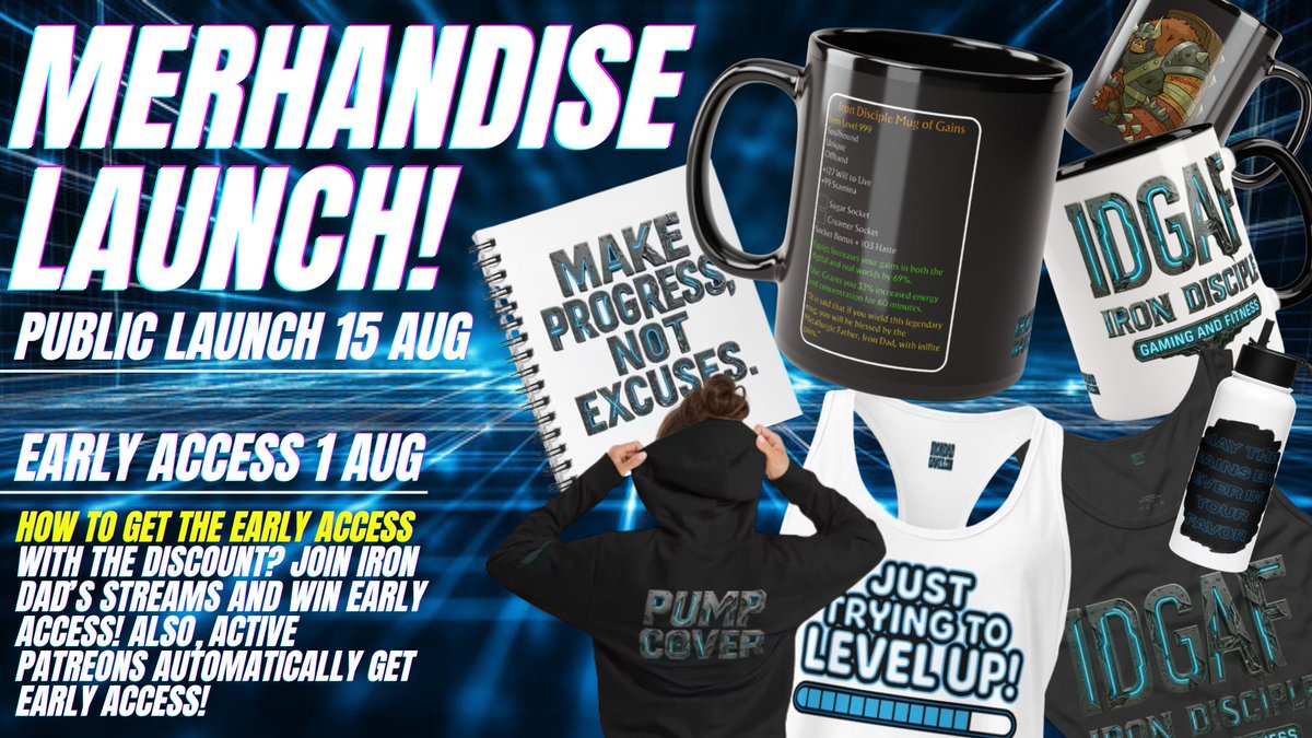 SUPER EXCITED to announce the first lineup of IDGAF (Iron Disciple Gaming and Fitness) merchandise! It will go live to the public 15 August 2025 but early access (with discount) begins 1 August! The link will be on my socials page and my website! Much love everyone!
#MERCH