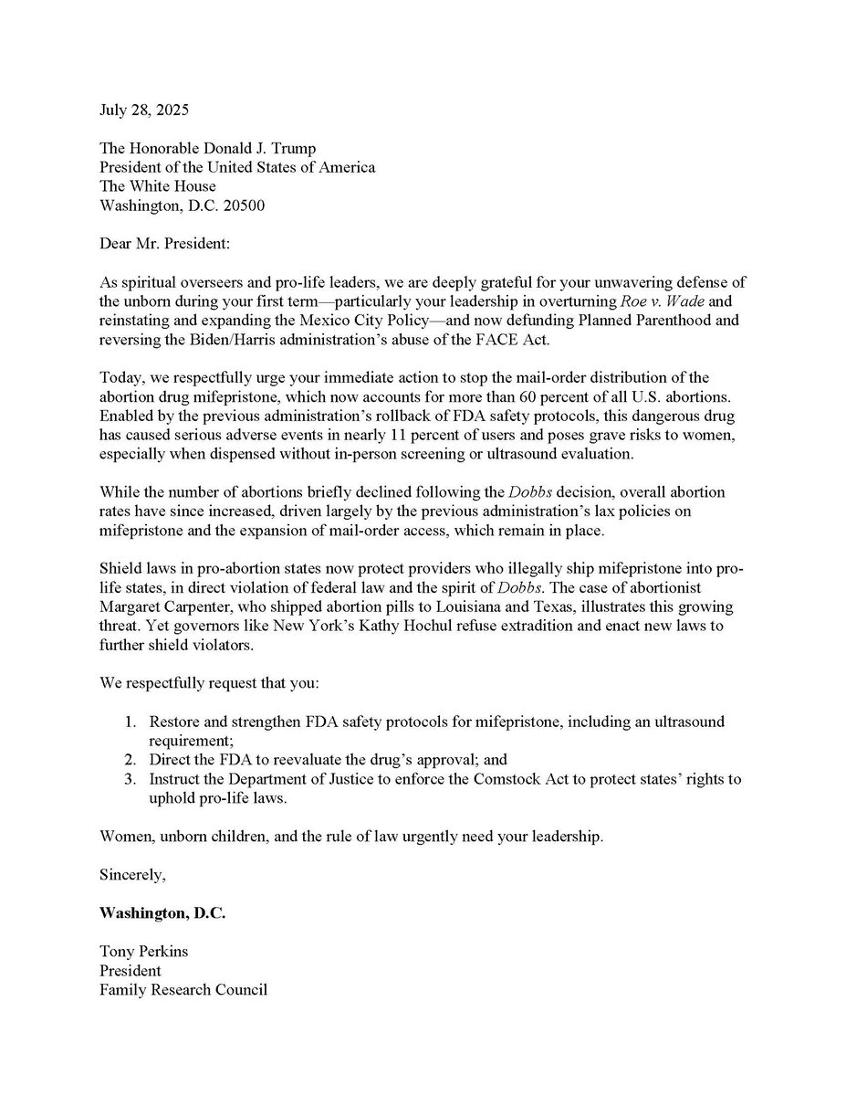 I’m grateful to stand with 40 fellow Baptist pastors and leaders from 22 states in calling on President Trump to end a dangerous federal policy that permits abortion drugs to be shipped by mail—even into states with laws protecting the unborn.

This policy, inherited from the