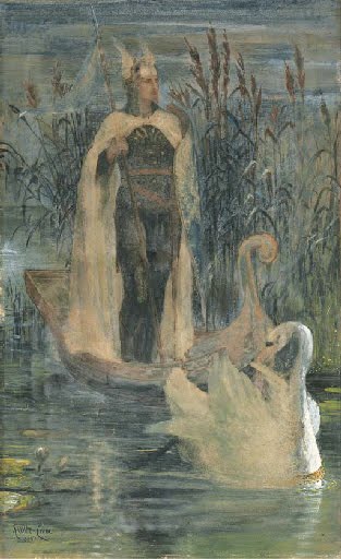 Lohengrin is the Knight of the Swan, an older medieval trope incorporated into the Arthurian cycle. The son of Percival, he rides a boat driven by swans and must never be asked his name by the maiden he rescues, or he can never return. #LegendaryWednesday

🖼️: W. Crane