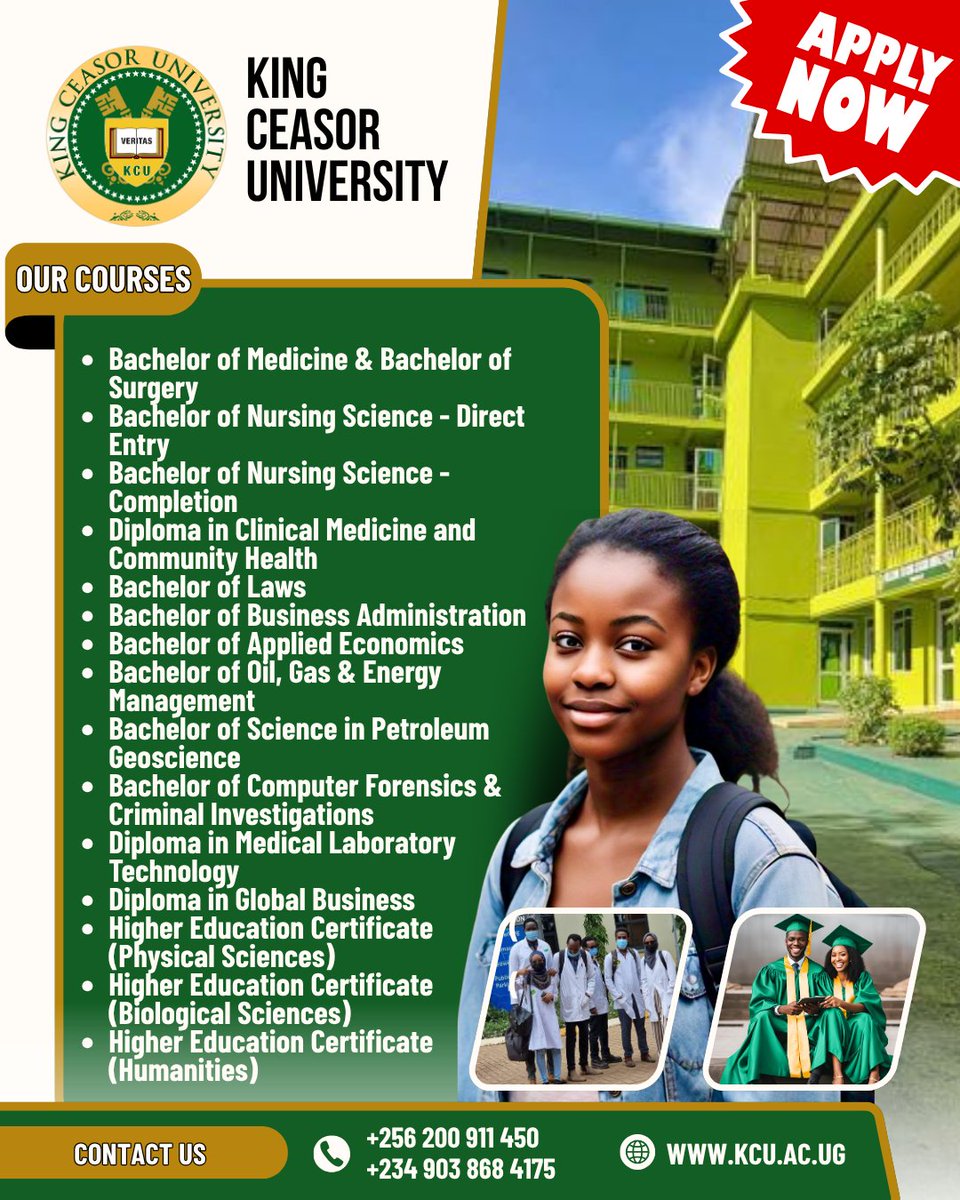 🚨 Deadline for August Intake is fast approaching. Apply now to join King Ceasor University — a fully chartered institution shaping future leaders.
🎓 Don’t miss your chance!
🌐 kcu.ac.ug. #KCUAdmissions #AugustIntake #StudyAtKCU #IgniteTheFuture