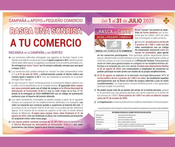 🏃‍♀️ ¡Últimos días para participar en el Rasca del Pequeño Comercio de Manzanares!
🛍️Por cada 20€ de compra en el #comercio local recibirás un rasca.
🎁¡Puedes ganar fantásticos regalos!
📆Hasta el 31 de julio de 2025
#RascaManzanares #PequeñoComercio #CompraLocal #Manzanares2025