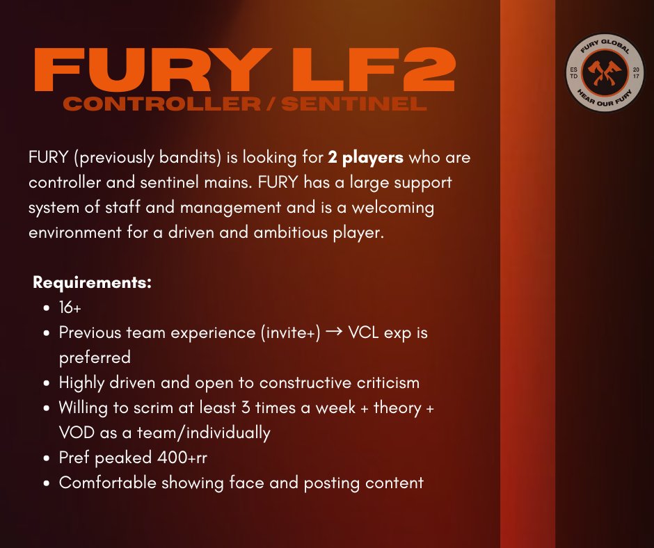 FURY LF2 | Controller, Sentinel

DM for more info @ thenicoleshow on discord

<a href="/FURY_Global/">FURY</a>