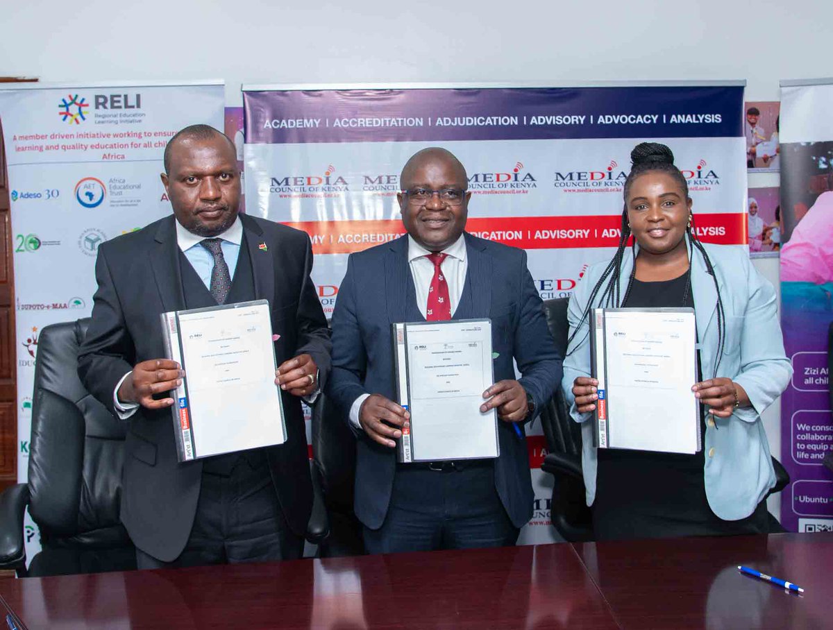 Zizi Afrique Foundation (@ziziafrique) on Twitter photo Another milestone!
<a href="/ZiziAfrique/">Zizi Afrique Foundation</a>, <a href="/ReliAfrica/">RELI Africa</a> , and <a href="/MediaCouncilK/">Media Council of Kenya</a> groundbreaking MoU to establish a media collaborative between the three organizations and their partners. #MediaCollaborative #EducationReporting Another milestone!
<a href="/ZiziAfrique/">Zizi Afrique Foundation</a>, <a href="/ReliAfrica/">RELI Africa</a> , and <a href="/MediaCouncilK/">Media Council of Kenya</a> groundbreaking MoU to establish a media collaborative between the three organizations and their partners. #MediaCollaborative #EducationReporting