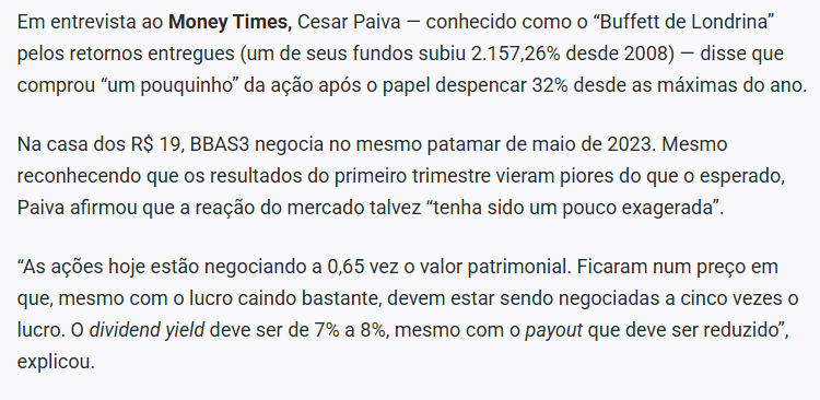 argon_invest's tweet image. Interessante...

Um dos melhores gestores de ações do Brasil comprando #BBAS3 na casa dos R$ 19.

Primeiro peixe grande a falar publicamente que está comprando nesse níveis, até então, só tem cartinha de gestora abrindo short e analistas implorando para as pessoas não comprarem.