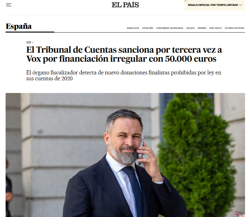 💸 Nueva sanción a Vox por financiación irregular.
El Tribunal de Cuentas sanciona por tercera vez a Vox por financiación irregular con 50.000 euros.
elpais.com/espana/2025-07…