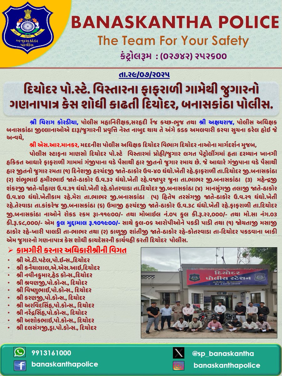 SP Banaskantha (@sp_banaskantha) on Twitter photo เชฆเชฟเชฏเซเชฆเชฐ เชชเซ.เชธเซเชเซ. เชตเชฟเชธเซเชคเชพเชฐเชจเชพ เชซเชพเชซเชฐเชพเชณเซ เชเชพเชฎเซเชฅเซ เชเซเชเชพเชฐเชจเซ เชเชฃเชจเชพเชชเชพเชคเซเชฐ เชเซเชธ เชถเซเชงเซ เชเชพเชขเชคเซ เชฆเชฟเชฏเซเชฆเชฐ, เชฌเชจเชพเชธเชเชพเชเช เชพ เชชเซเชฒเซเชธ. #gambling #banaskanthapolice <a href="/GujaratPolice/">Gujarat Police</a> <a href="/dgpgujarat/">DGP Gujarat</a> <a href="/sanghaviharsh/">Harsh Sanghavi</a> <a href="/IGP_BorderRange/">IGP BORDER RANGE - BHUJ</a> เชฆเชฟเชฏเซเชฆเชฐ เชชเซ.เชธเซเชเซ. เชตเชฟเชธเซเชคเชพเชฐเชจเชพ เชซเชพเชซเชฐเชพเชณเซ เชเชพเชฎเซเชฅเซ เชเซเชเชพเชฐเชจเซ เชเชฃเชจเชพเชชเชพเชคเซเชฐ เชเซเชธ เชถเซเชงเซ เชเชพเชขเชคเซ เชฆเชฟเชฏเซเชฆเชฐ, เชฌเชจเชพเชธเชเชพเชเช เชพ เชชเซเชฒเซเชธ. #gambling #banaskanthapolice <a href="/GujaratPolice/">Gujarat Police</a> <a href="/dgpgujarat/">DGP Gujarat</a> <a href="/sanghaviharsh/">Harsh Sanghavi</a> <a href="/IGP_BorderRange/">IGP BORDER RANGE - BHUJ</a>