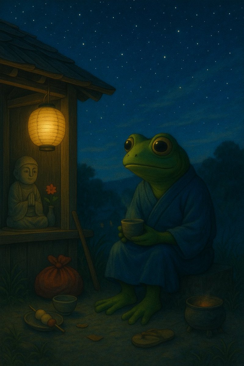 SatoriHopper's tweet photo. 🏮🐸
One lantern,
one cup of tea—
and a sky full of stars.

灯りひとつ、
茶をひとくち。
星は、もう満ちている。

#SatoriHopper #ZenFrog #Frogman #NightUnderStars #QuietRest #禅 #蛙人 #縁界 https://t.co/vqn5TxJRVD
