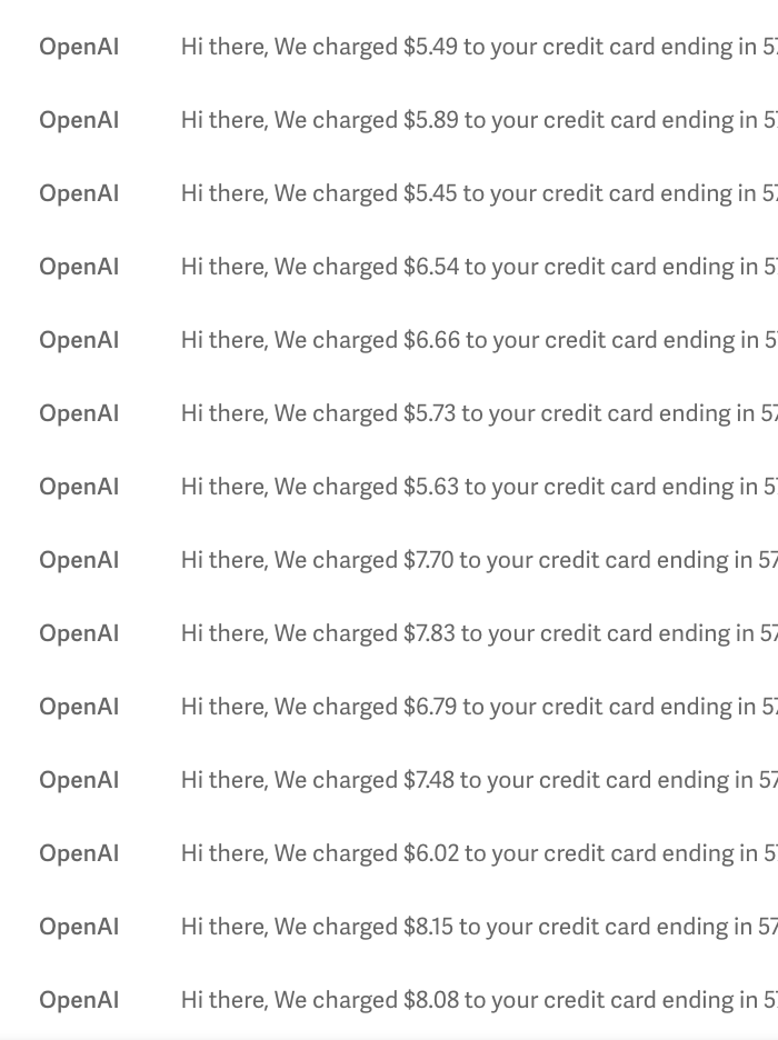 Vibe code and find out.

Started getting a series of charges from OpenAI last night. Went to check on it.

One of my vibe-coded apps (via Replit) probably had OpenAI API keys easily accessible/not protected. Saw that someone was using it to run all kinds of requests.

Luckily