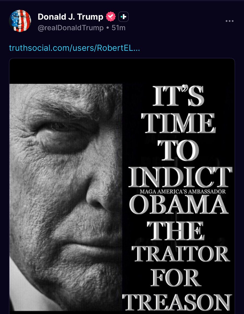 🚨 PRESIDENT TRUMP POSTS: “It’s time to indict Obama the traitor for TREASON!”

👀