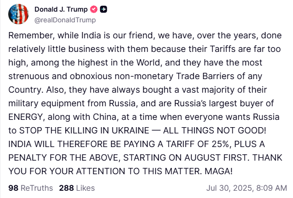 So Proud of My Government for not bending to this Bully. All those naysayers who doubted Modi's intentions are proven wrong. I think this is a bigger reward than any state honour he has received so far. The Buffoon in White House is truly pissed with him &amp; not even issued a