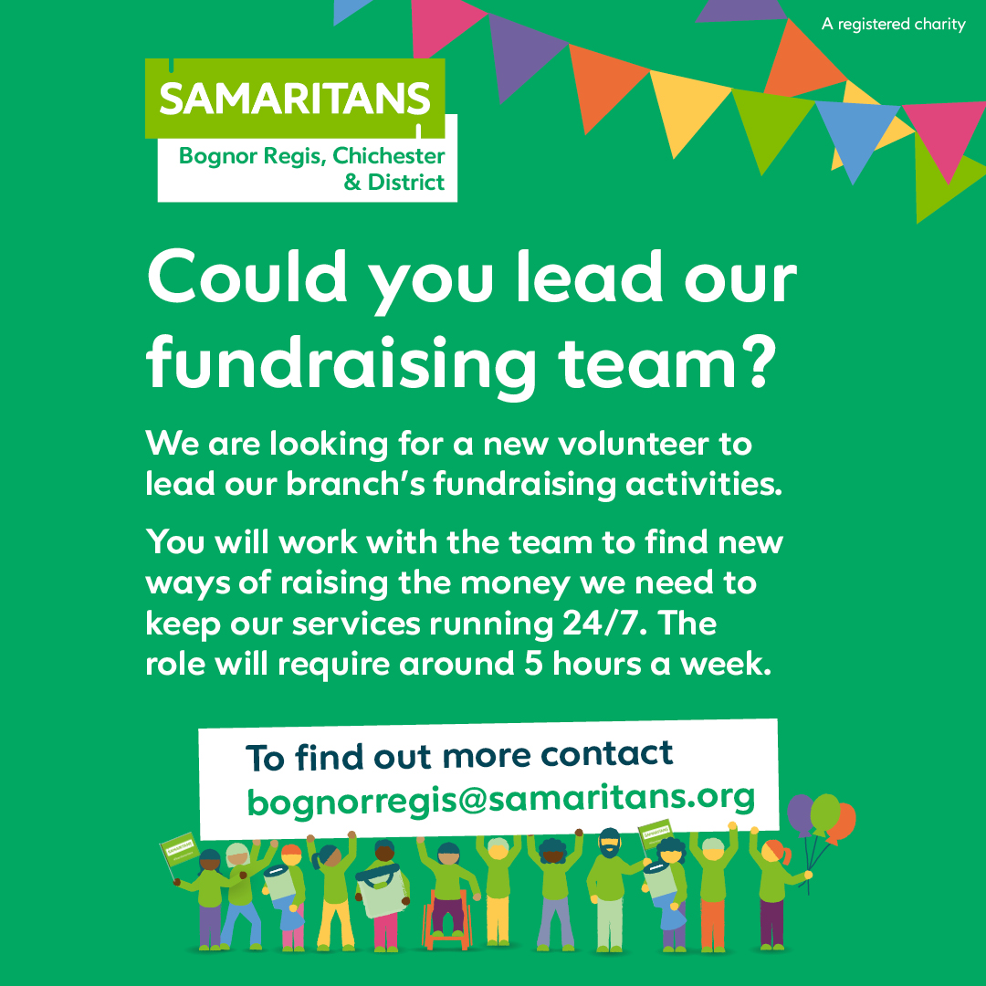 Would you like to do something incredible? 

We're currently looking for a new Fundraising Lead. The successful candidate will work closely with the team to develop and coordinate all our fundraising activities.

Apply today by emailing BognorRegis@samaritans.org