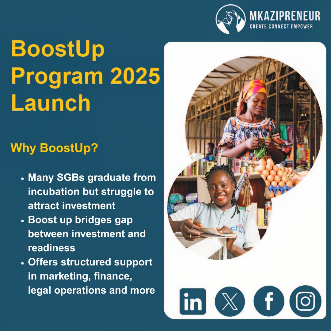 📍Happening Now!

We’re officially launching the Mkazipreneur #BoostUpProgram2025 at Fairway Hotel, Kampala!

This initiative is designed to support women-led Small and Growing Businesses (SGBs) to transition from early-stage operations into investment-ready, scalable