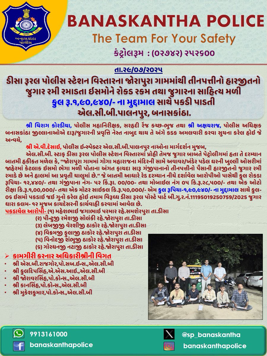 SP Banaskantha (@sp_banaskantha) on Twitter photo เชกเซเชธเชพ เชฐเซเชฐเชฒ เชชเซเชฒเซเชธ เชธเซเชเซเชถเชจ เชตเชฟเชธเซเชคเชพเชฐเชจเชพ เชเซเชฐเชพเชชเซเชฐเชพ เชเชพเชฎเชฎเชพเชเชฅเซ เชคเซเชจเชชเชคเซเชคเซเชจเซ เชนเชพเชฐเชเซเชคเชจเซ เชเซเชเชพเชฐ เชฐเชฎเซ เชฐเชฎเชพเชกเชคเชพ เชเชธเชฎเซเชจเซ เชฐเซเชเชก เชฐเชเชฎ เชคเชฅเชพ เชเซเชเชพเชฐเชจเชพ เชธเชพเชนเชฟเชคเซเชฏ เชฎเชณเซ เชเซเชฒ เชฐเซ.เซง,เซฏเซฆ,เซฏเซชเซฆ/- เชจเชพ เชฎเซเชฆเซเชฆเชพเชฎเชพเชฒ เชธเชพเชฅเซ เชชเชเชกเซ เชชเชพเชกเชคเซ เชเชฒ.เชธเซ.เชฌเซ.เชชเชพเชฒเชจเชชเซเชฐ, เชฌเชจเชพเชธเชเชพเชเช เชพ. #gambling #banaskanthapolice <a href="/GujaratPolice/">Gujarat Police</a> <a href="/sanghaviharsh/">Harsh Sanghavi</a> <a href="/IGP_BorderRange/">IGP BORDER RANGE - BHUJ</a> เชกเซเชธเชพ เชฐเซเชฐเชฒ เชชเซเชฒเซเชธ เชธเซเชเซเชถเชจ เชตเชฟเชธเซเชคเชพเชฐเชจเชพ เชเซเชฐเชพเชชเซเชฐเชพ เชเชพเชฎเชฎเชพเชเชฅเซ เชคเซเชจเชชเชคเซเชคเซเชจเซ เชนเชพเชฐเชเซเชคเชจเซ เชเซเชเชพเชฐ เชฐเชฎเซ เชฐเชฎเชพเชกเชคเชพ เชเชธเชฎเซเชจเซ เชฐเซเชเชก เชฐเชเชฎ เชคเชฅเชพ เชเซเชเชพเชฐเชจเชพ เชธเชพเชนเชฟเชคเซเชฏ เชฎเชณเซ เชเซเชฒ เชฐเซ.เซง,เซฏเซฆ,เซฏเซชเซฆ/- เชจเชพ เชฎเซเชฆเซเชฆเชพเชฎเชพเชฒ เชธเชพเชฅเซ เชชเชเชกเซ เชชเชพเชกเชคเซ เชเชฒ.เชธเซ.เชฌเซ.เชชเชพเชฒเชจเชชเซเชฐ, เชฌเชจเชพเชธเชเชพเชเช เชพ. #gambling #banaskanthapolice <a href="/GujaratPolice/">Gujarat Police</a> <a href="/sanghaviharsh/">Harsh Sanghavi</a> <a href="/IGP_BorderRange/">IGP BORDER RANGE - BHUJ</a>