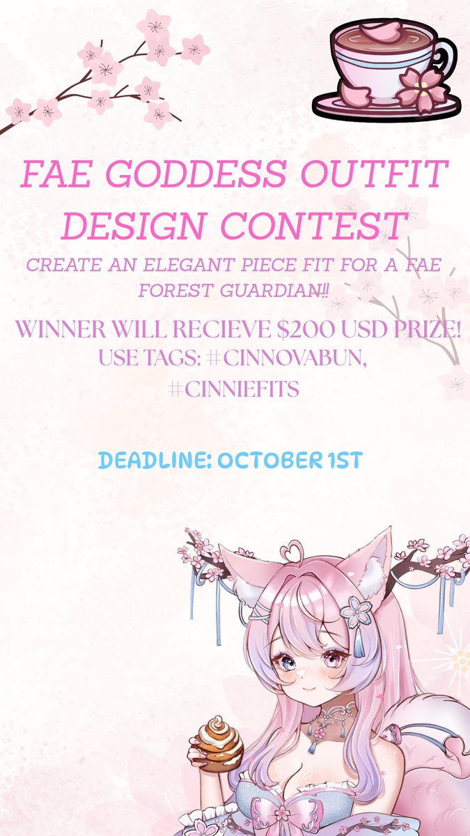 Cinnovabun's tweet photo. **Fae Goddess Outfit Design Contest!**
.
🌸Create an elegant flowy goddessy dress for Cinnie's Lore Piece!
.
🌸More details and references below ⬇️⬇️⬇️
.
Likes &amp; Retweets are greatly appreciated 🥹🌸
(EXTENDED DEADLINE) ✨️✨️☕️ https://t.co/YfqrfXArSn