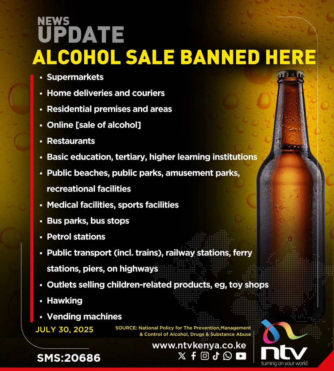 Sale of alcohol in supermarkets, home liquor deliveries to be banned - Nacada
 zurl.co/DGsuN