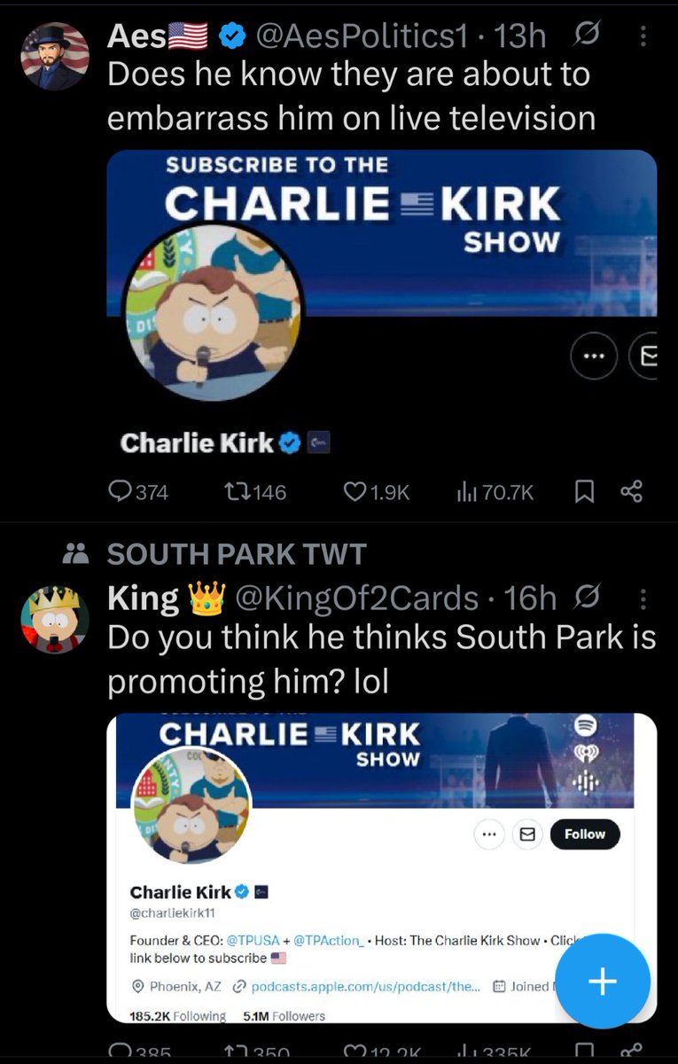The lunatic left thinks their low blows and childish humor actually do any damage to the people they're attacking? 

I distinctly remember Michelle Obama saying, "When they go low, we go high". 

The leftist hypocrisy and manufactured rage has no end or humility...

Charlie Kirk