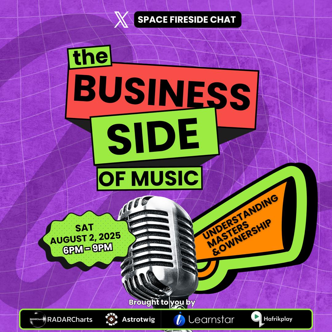 Astrotwig 👩🏾🚀 🎵 (@astrotwig) on Twitter photo 🎙️ X Spaces Chat🚨💜
“THE BUSINESS SIDE OF MUSIC – Masters & Ownership”
📅: Aug 2 | 🕕 6PM–9PM
Speakers🎤:
<a href="/SegzsDaEngine/">Engine!</a> (Astrotwig), <a href="/IamOkal/">milliondollargirl</a> & <a href="/sharonjuwah_/">Sharon Juwah</a> (Hafrikplay)
🎧 Join: x.com/i/spaces/1BdxY…
#HafrikPlay #Stayastro #XSpaces #MusicRights 🎙️ X Spaces Chat🚨💜
“THE BUSINESS SIDE OF MUSIC – Masters & Ownership”
📅: Aug 2 | 🕕 6PM–9PM
Speakers🎤:
<a href="/SegzsDaEngine/">Engine!</a> (Astrotwig), <a href="/IamOkal/">milliondollargirl</a> & <a href="/sharonjuwah_/">Sharon Juwah</a> (Hafrikplay)
🎧 Join: x.com/i/spaces/1BdxY…
#HafrikPlay #Stayastro #XSpaces #MusicRights