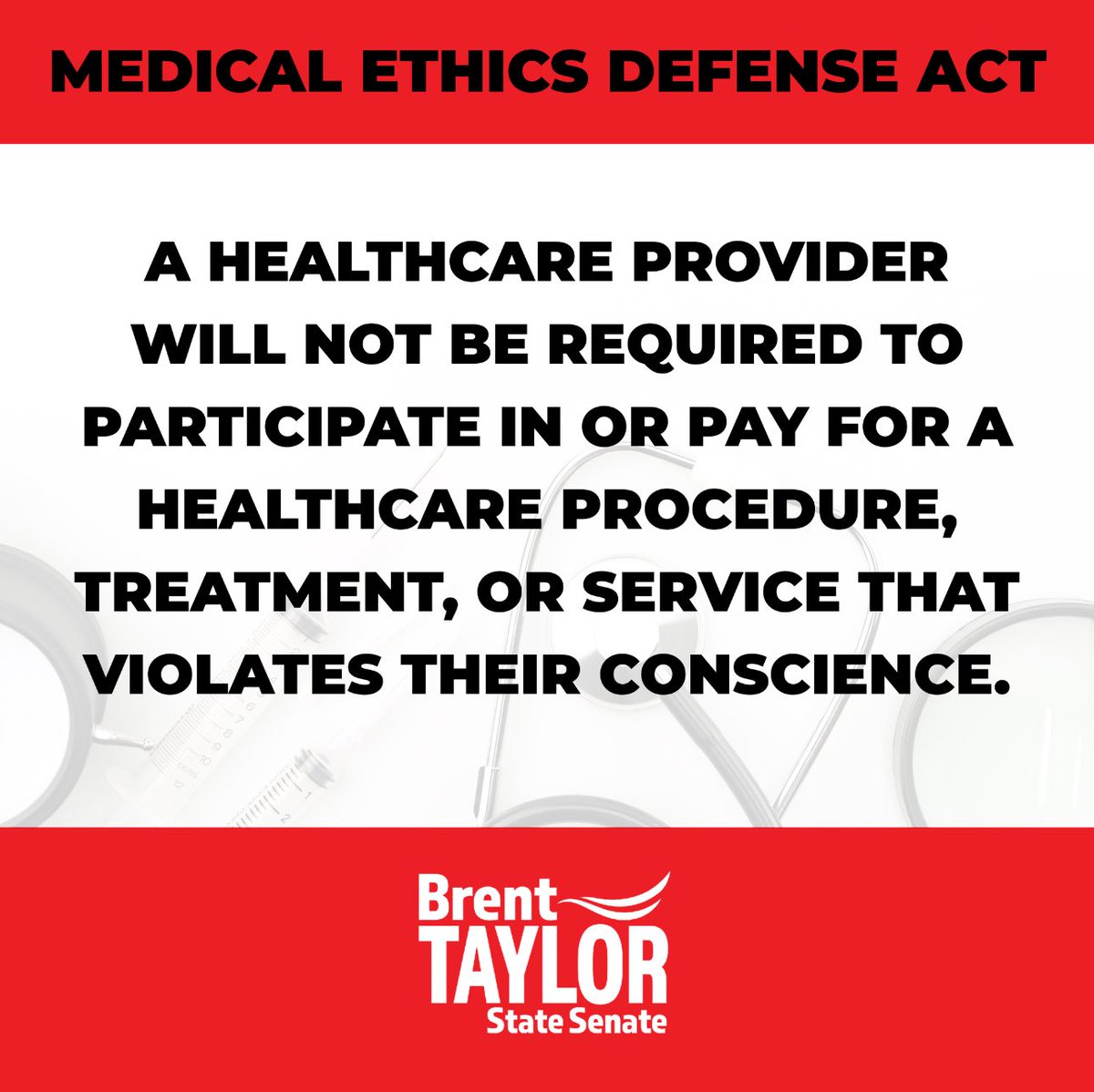 I believe in the sanctity of personal conscience in medicine. No physician should be forced to perform a procedure that violates their deeply held ethical or religious beliefs. That’s why I proudly supported and voted for the Medical Ethics Defense Act in Tennessee. This