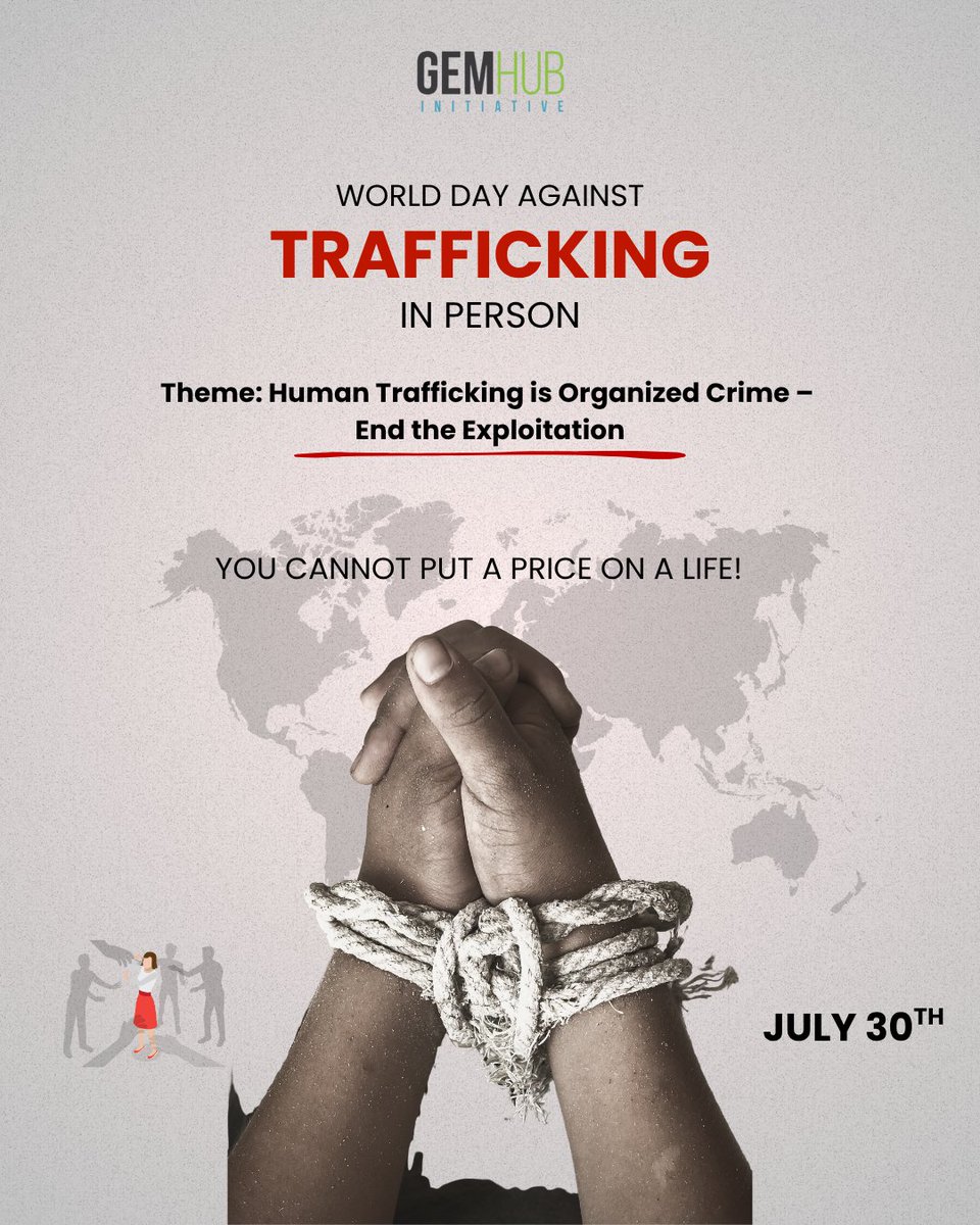 #WorldDayAgainstTrafficking

Human Trafficking is Organized Crime – End the Exploitation

You cannot put a price on a life. Every person matters. Every voice counts.
We stand against trafficking, exploitation &amp; abuse—because freedom is a right, not a privilege.

 #EndExploitation