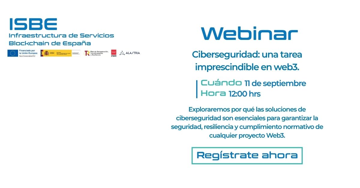 Red ISBE (@redisbe) on Twitter photo 📢 SAVE THE DATE: Ciberseguridad en Web3
📍 11 de septiembre | 🕛 12:00h
Junto a <a href="/Alastria_/">Alastria Blockchain Ecosystem</a> y <a href="/DedgeSecurity/">Dedge Security</a> exploraremos cómo garantizar la seguridad, resiliencia y cumplimiento normativo desde el diseño.
📝 Inscripción obligatoria: events.teams.microsoft.com/event/ea01490c… 📢 SAVE THE DATE: Ciberseguridad en Web3
📍 11 de septiembre | 🕛 12:00h
Junto a <a href="/Alastria_/">Alastria Blockchain Ecosystem</a> y <a href="/DedgeSecurity/">Dedge Security</a> exploraremos cómo garantizar la seguridad, resiliencia y cumplimiento normativo desde el diseño.
📝 Inscripción obligatoria: events.teams.microsoft.com/event/ea01490c…