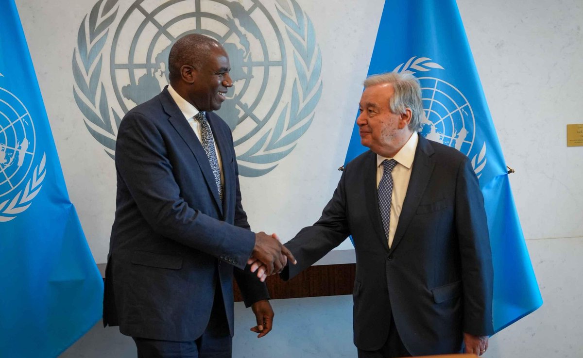 David Lammy (@davidlammy) on Twitter photo The conflict in Israel and the OPTs must be resolved with a two-state solution.
Yesterday at the <a href="/UN/">United Nations</a> I made clear the UK will work with all our international partners to end the suffering, get aid flooding into Gaza and deliver a more stable Middle East with no role for Hamas. The conflict in Israel and the OPTs must be resolved with a two-state solution.
Yesterday at the <a href="/UN/">United Nations</a> I made clear the UK will work with all our international partners to end the suffering, get aid flooding into Gaza and deliver a more stable Middle East with no role for Hamas.