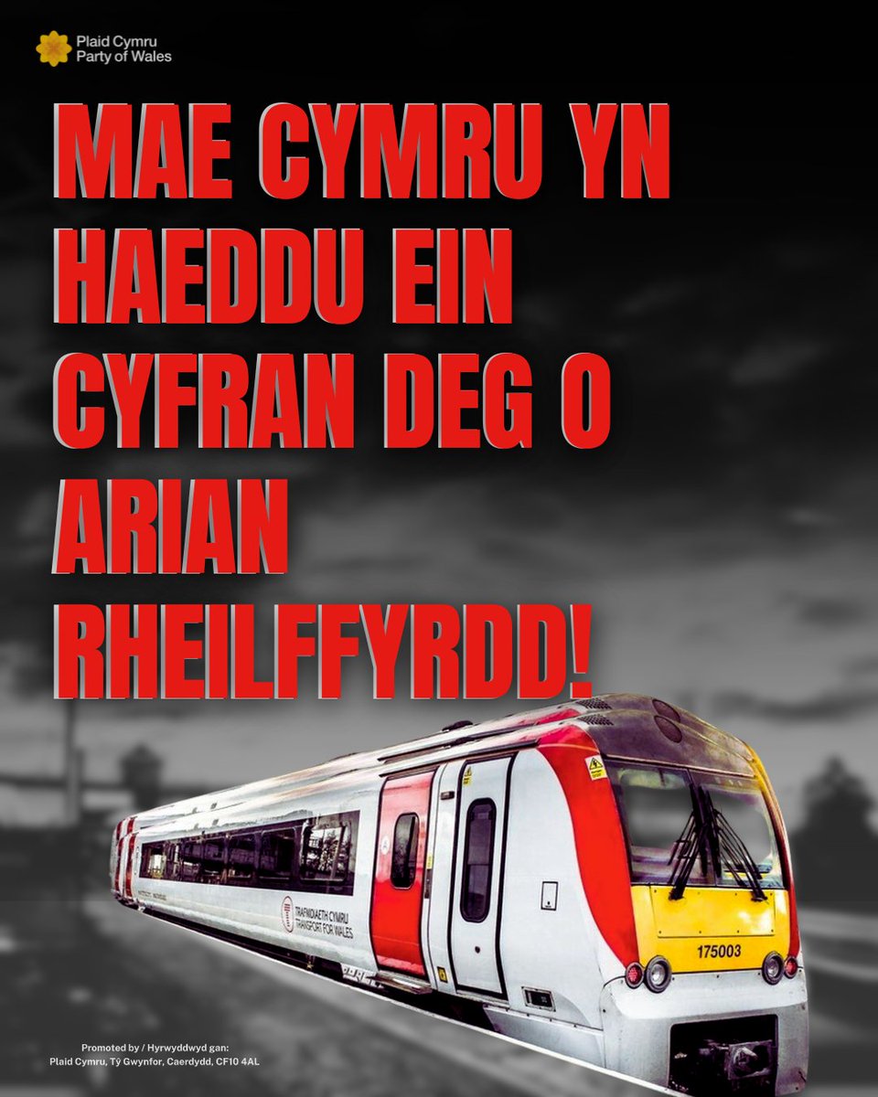 Mae Cymru ond yn derbyn ffracsiwn o'r buddsoddiad rheilffyrdd sydd yn eiddo i ni - er yn talu biliynau am brosiectau yn Lloegr. 🤯

Mae'n hen bryd i Gymru gael bargen well!

Llofnodwch y ddeiseb i roi'r diwedd i Gymru'n talu am brosiectau Lloegr. ✍️

🔗 plaid.cymru/hs2