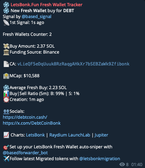 BasedSignal's tweet image. 📊Study @bonk_fun mooners and use our bot to setup your custom LetsBonk Fresh Sniper ❄️🔫

$DEBT 3000x
$ANI 2000x
$SSX 500x
$BONKYO 400x
$joe 400x
$cputer 200x
$roger 200x
$tism 150x
$KNOB 150x
$WHATRR 100x